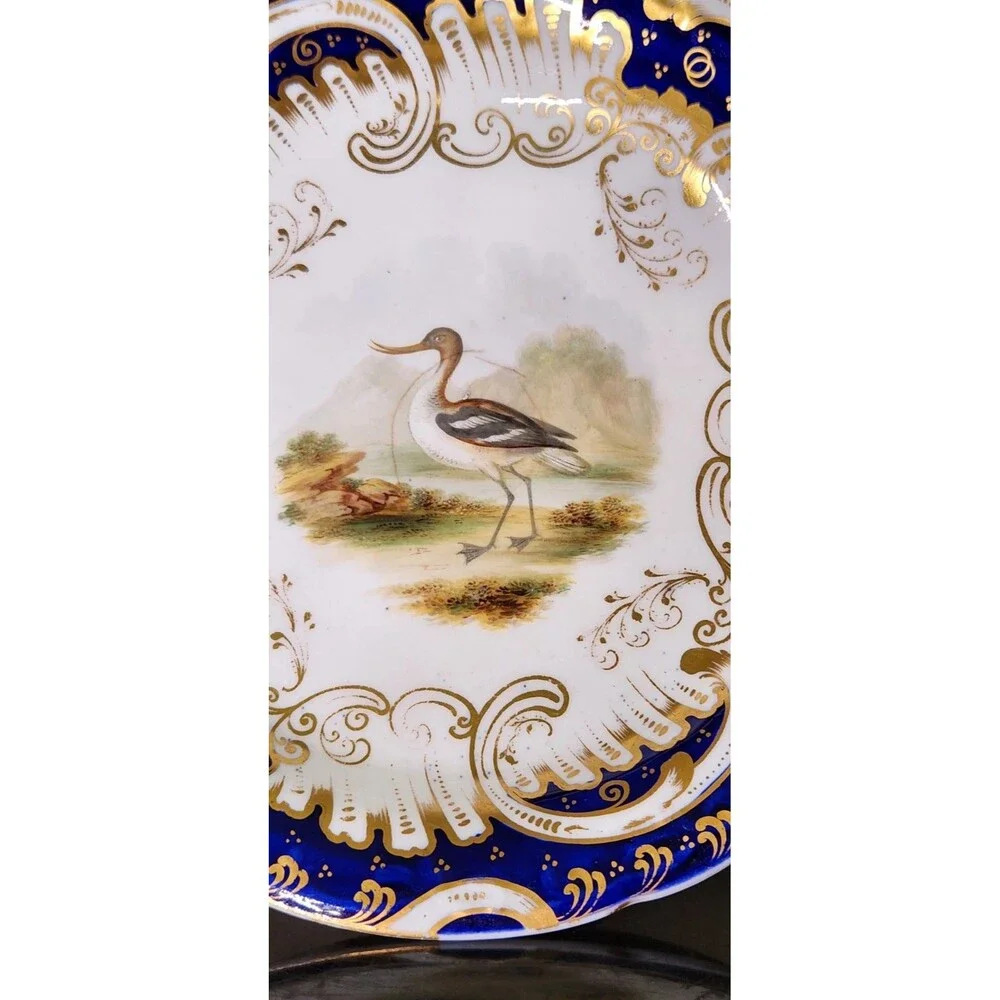 Antique Coalport Hand Painted Game Bird Compote Floral Cobalt Gold Tazza Comport